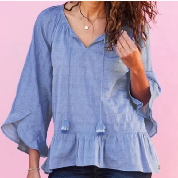Matilda Jane Tops - Matilda Jane Pretty Thing Chambray Blue Peasant Boho Cotton Top Size Small